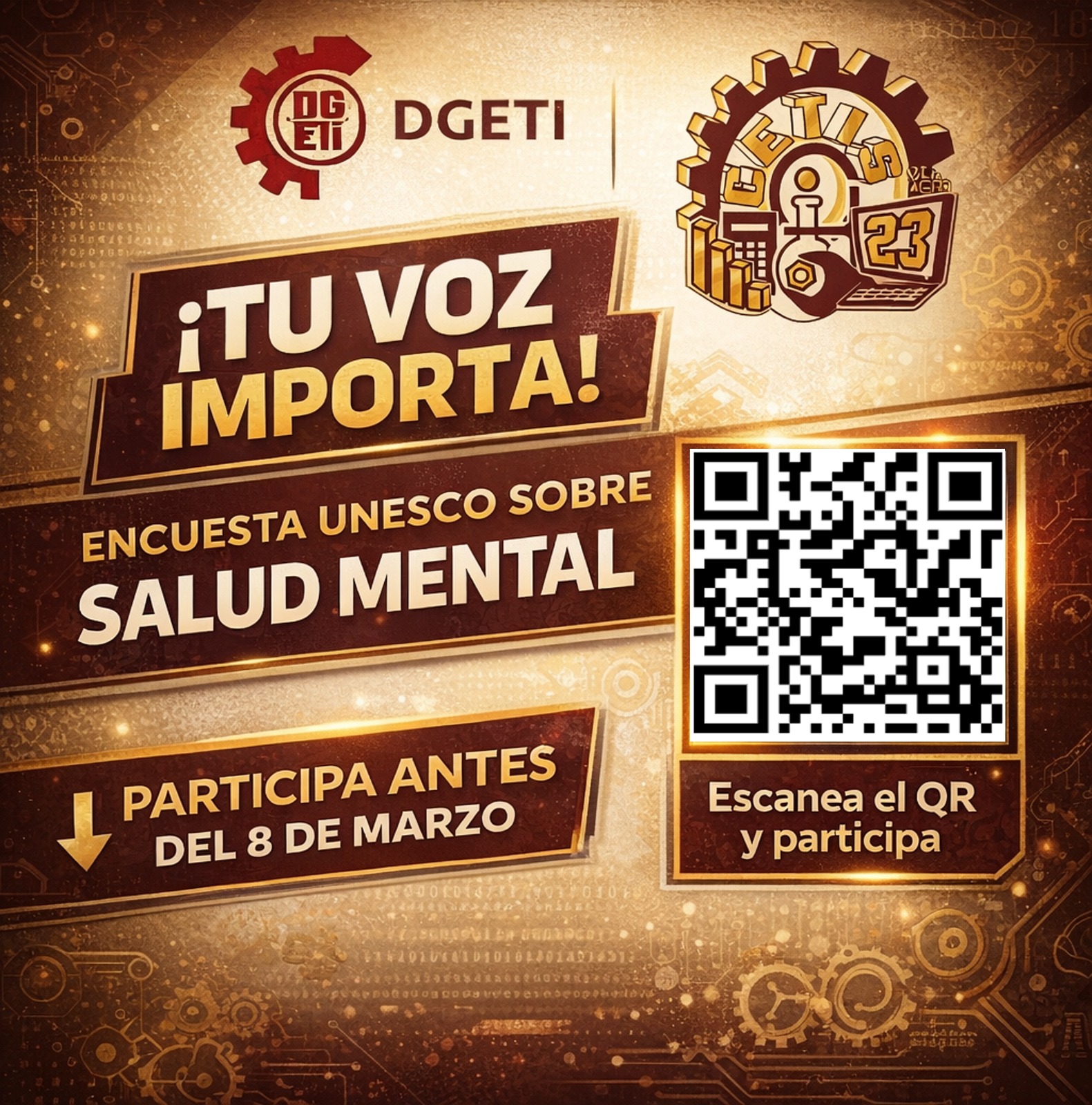 📢 ¡Atención Comunidad CETIS 23! Participa en la encuesta internacional sobre salud mental y resiliencia juvenil.